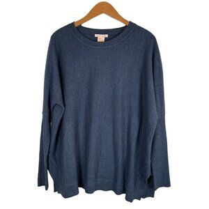 Sweet Romeo Women Size L Denim Blue Pullover Tunic Sweater Side Vents Round Neck